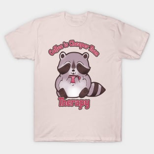 "Coffee is Cheaper Than Therapy" Raccoon T-Shirt